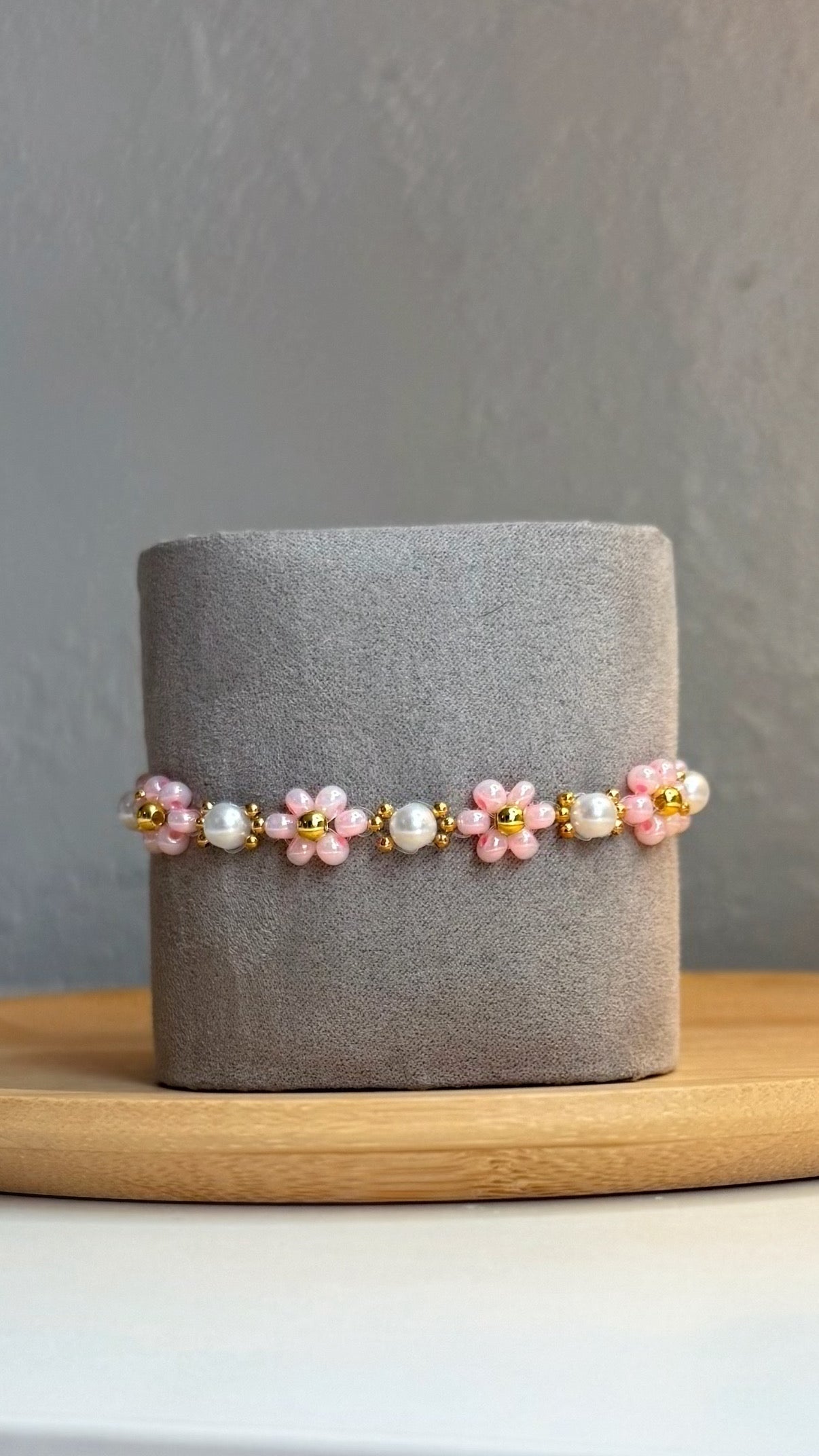 Pink Floral Beaded Bracelet