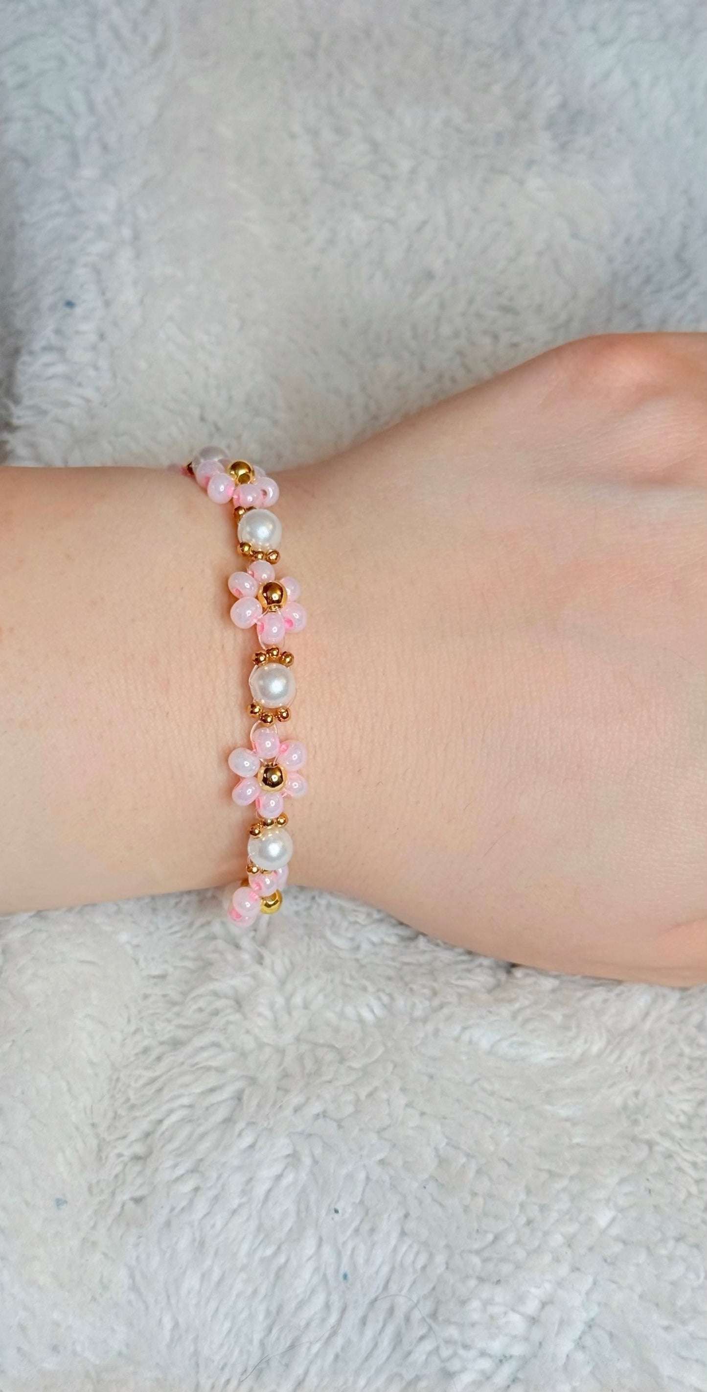 Pink Floral Beaded Bracelet